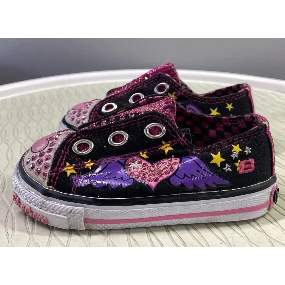 Skechers Little Girls‎ Pink&Purple Hearts&Rhinestone Sneaker Shoes Sz.5